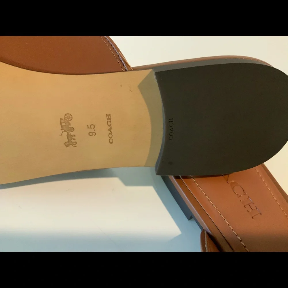 Coach Brown Leather Backless Loafers with Silver Plaque - Picture 4 of 7